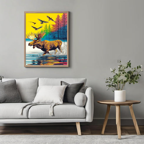 Posterizer 1 pcs-vibrant abstract nature scene with beautiful moose 3-Kitchen & Bar Art-Retro Art-Art Poster Print for Home, Office, Store, Bar- u...